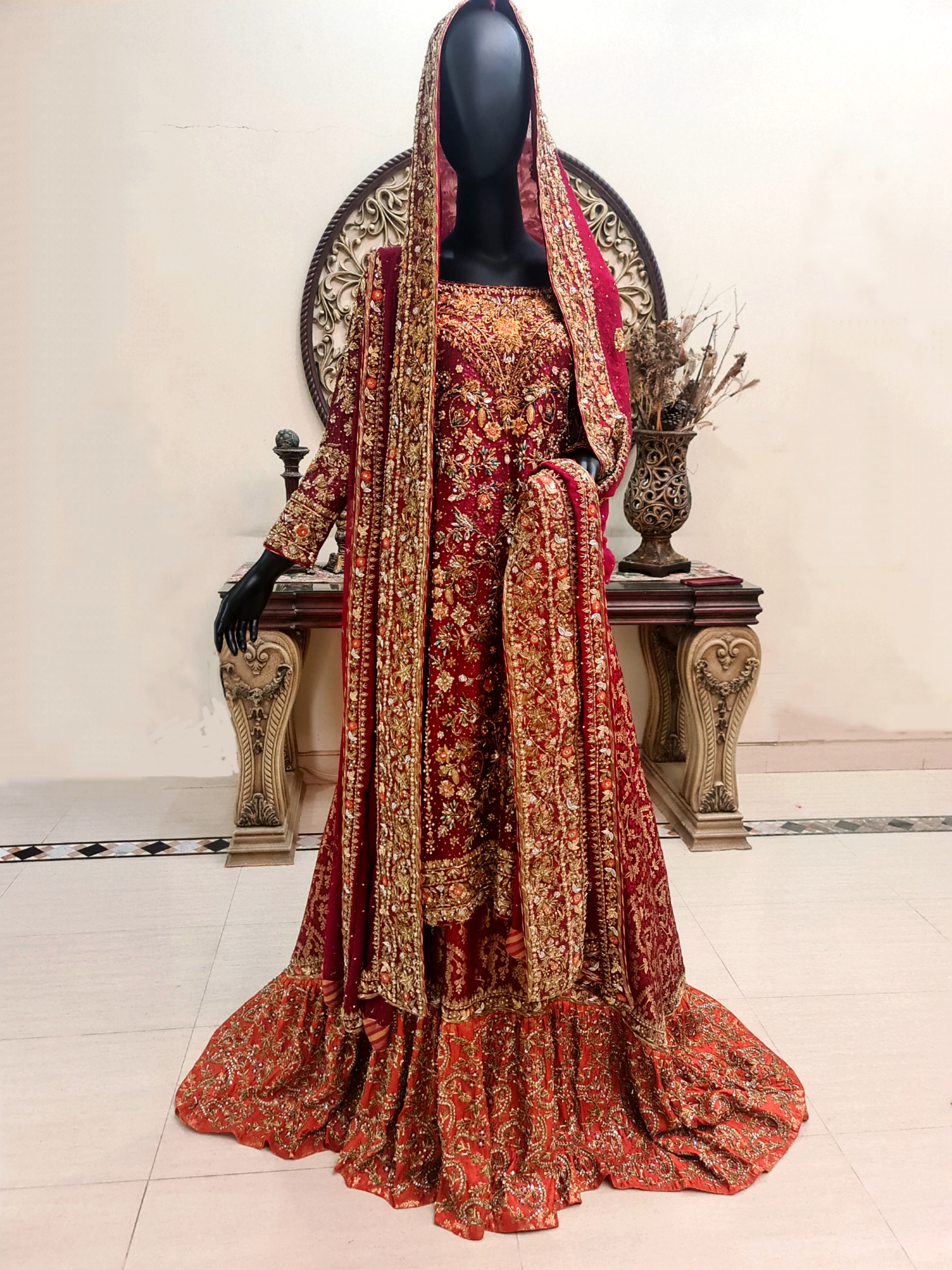 Maroon and rust barat dress