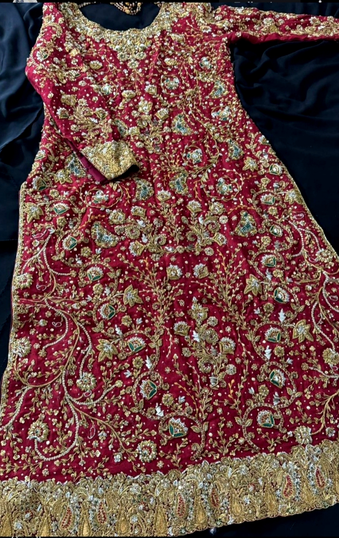 Red and bottle green barat dress 