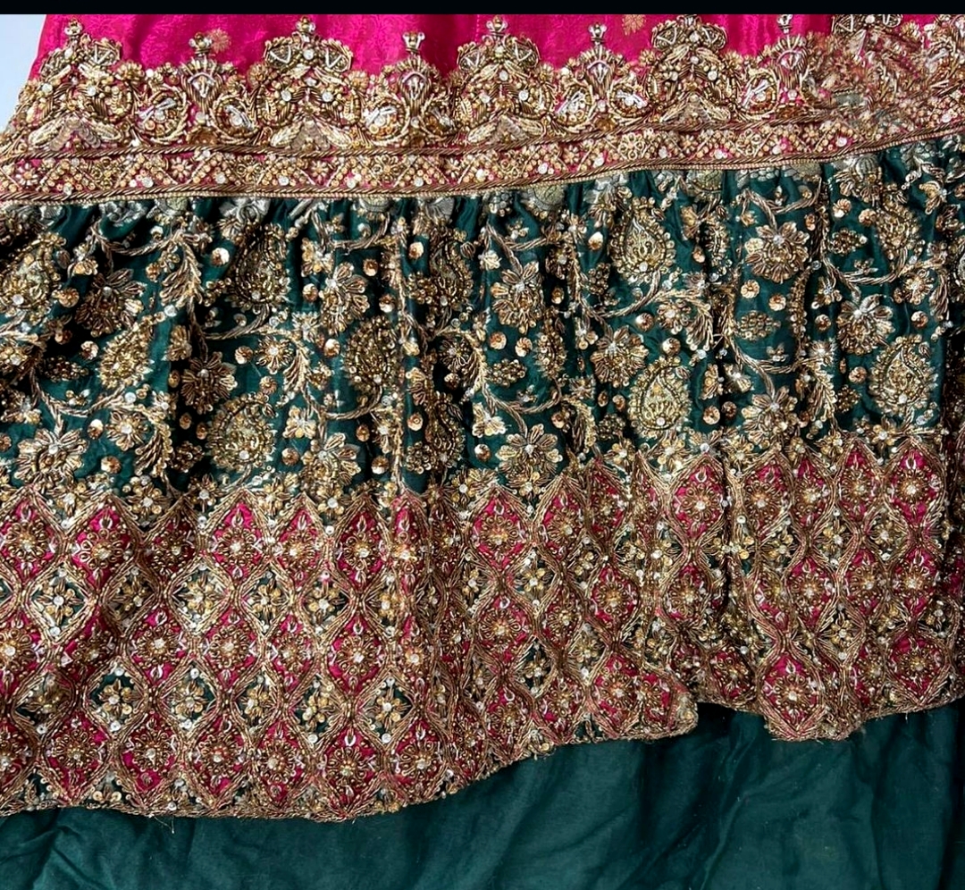 Red and bottle green barat dress 