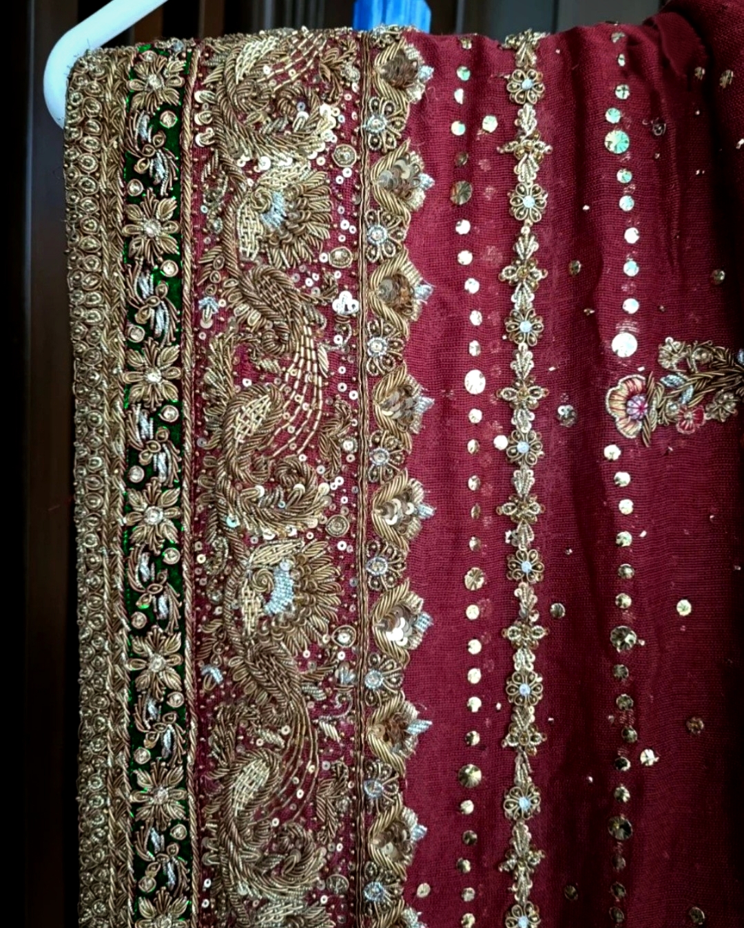 Red and bottle green barat dress 