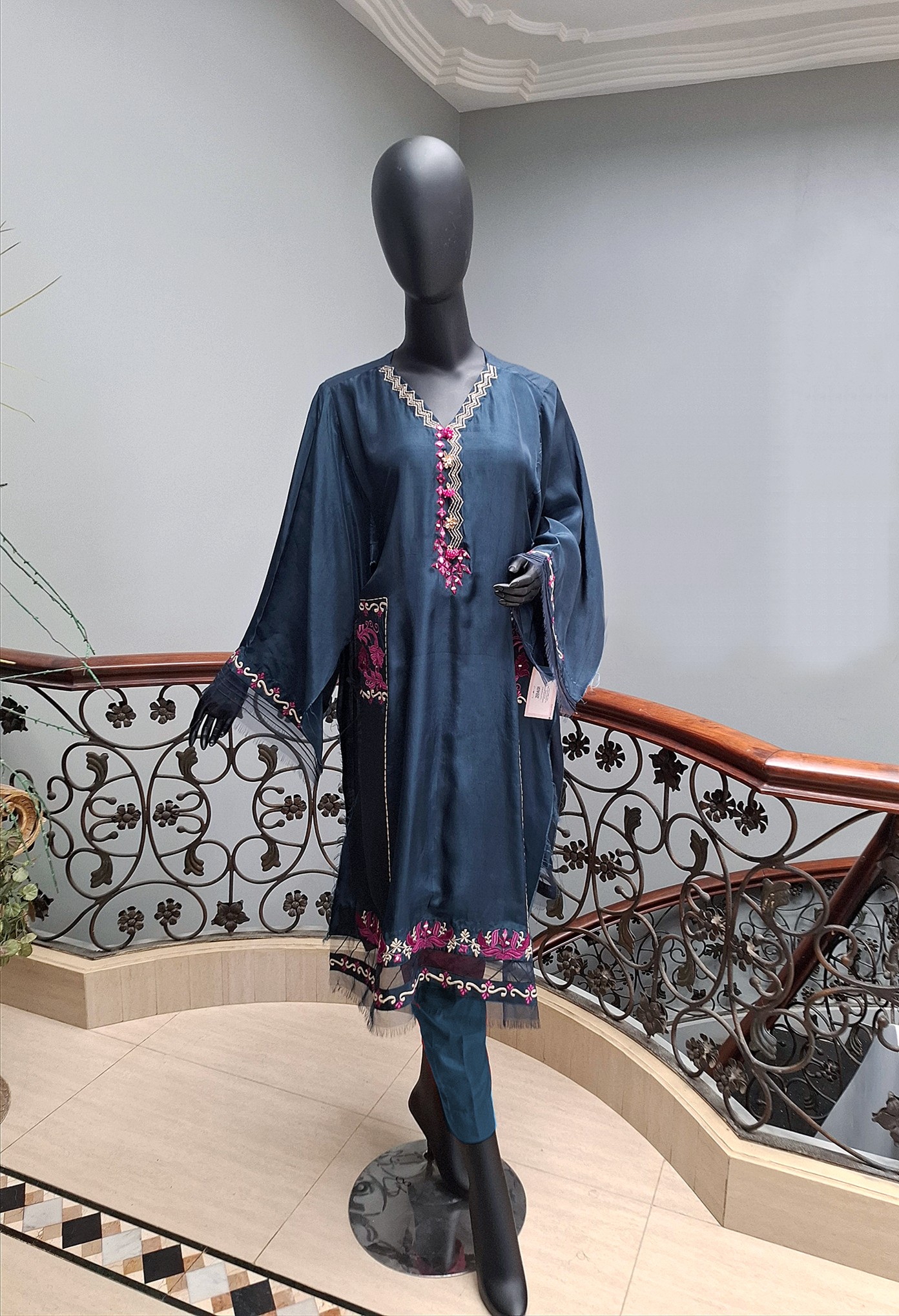 Prussian Blue dress 2 piece Stitched