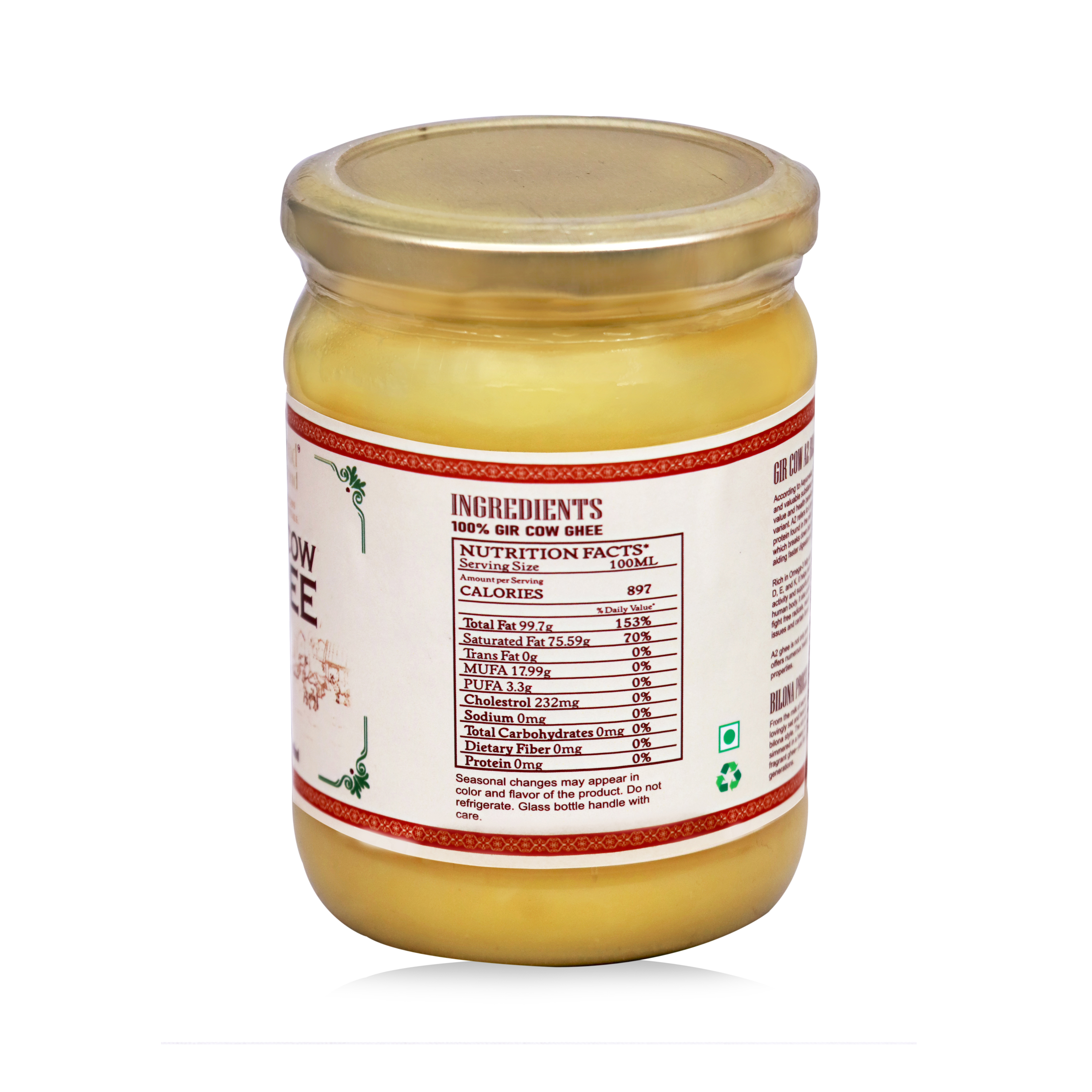 Organic Bilona A2 Ghee 500 ml 