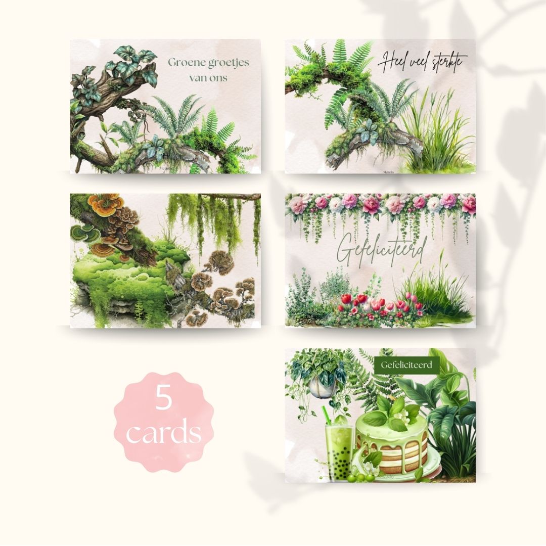 Plants and moss, set van 5 kaarten | $2.23