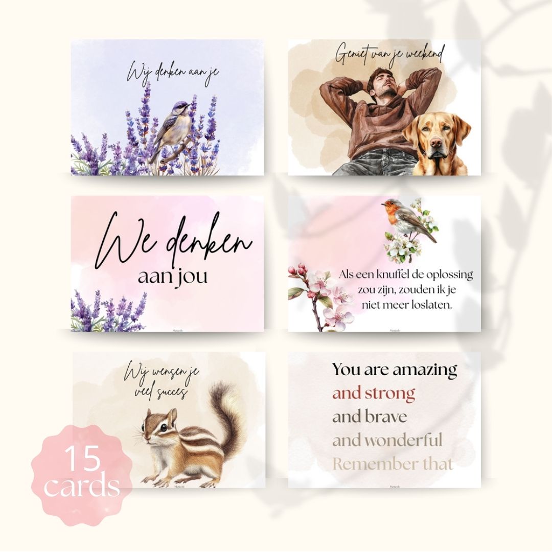 Veel liefs en knuffels, set met 15 kaarten | $5,72