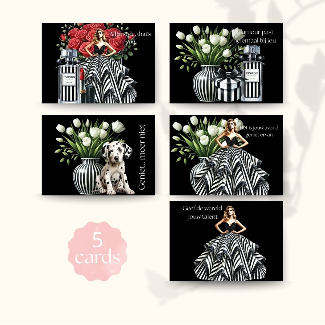 Black and white dalmatiër, set van 5 kaarten | $2,23