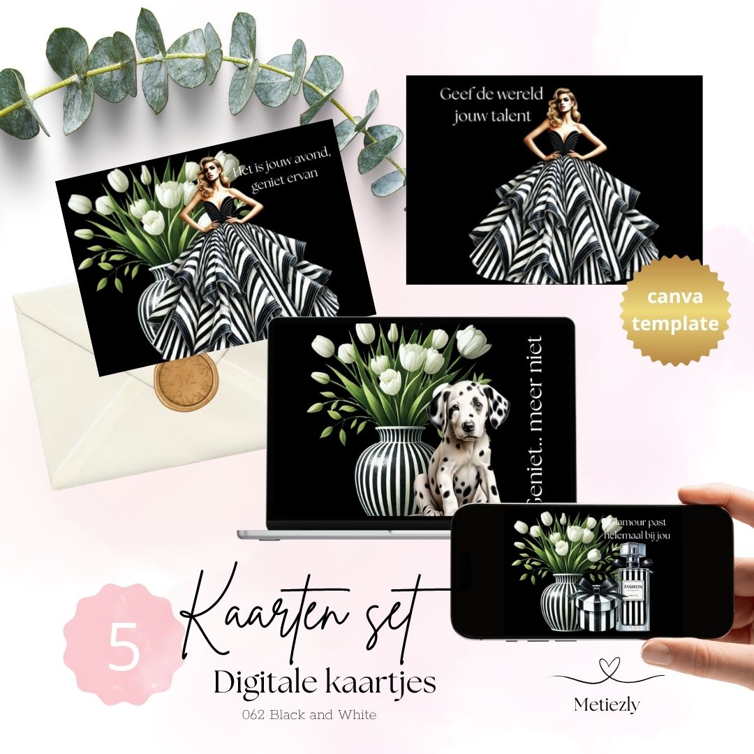 Black and white dalmatiër, set van 5 kaarten | $2,23