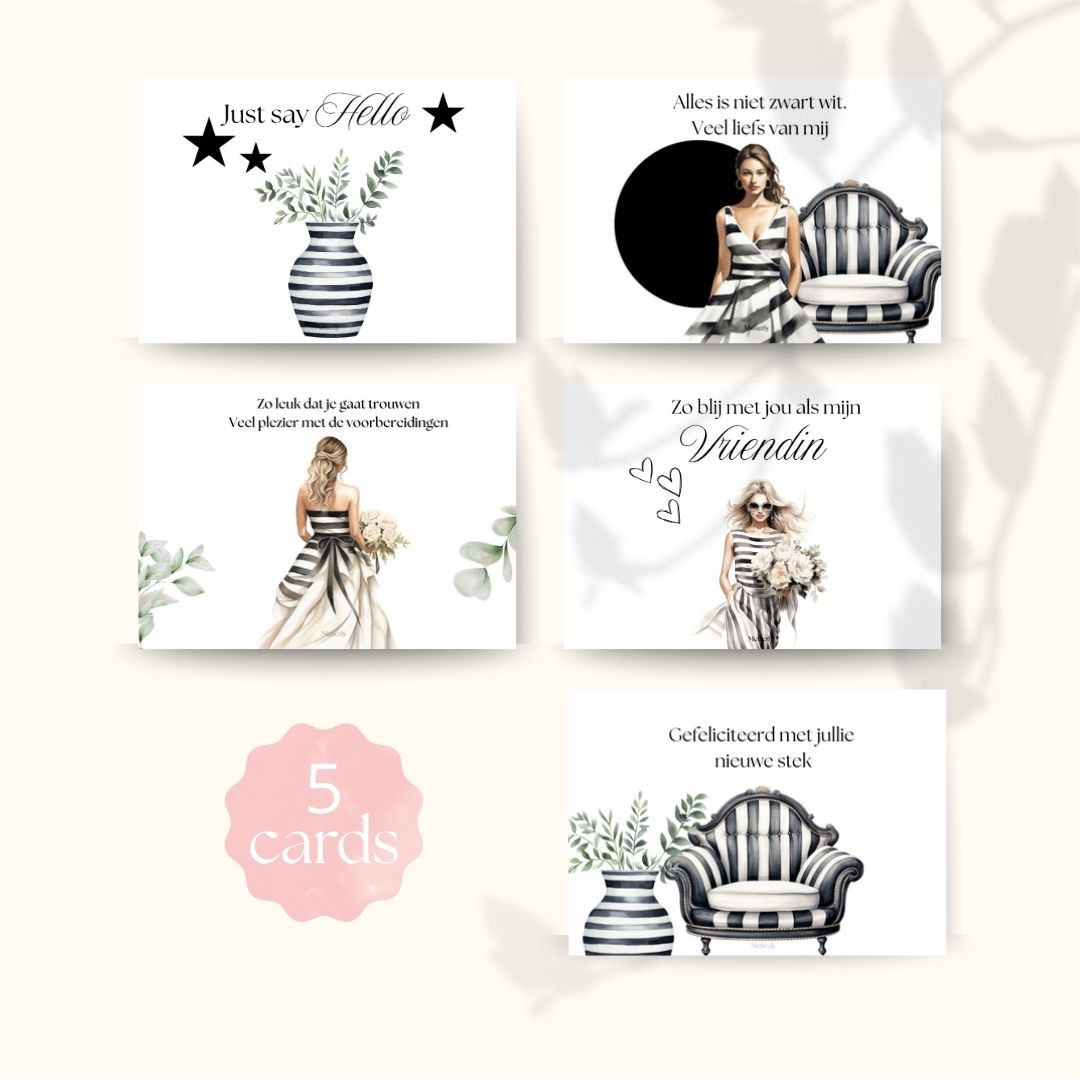 Zwart en wit, set van 5 kaarten | $2,23