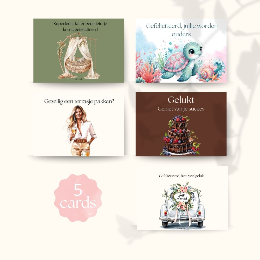 Mixed cards schildpadje, set van 5 kaarten | $2,23