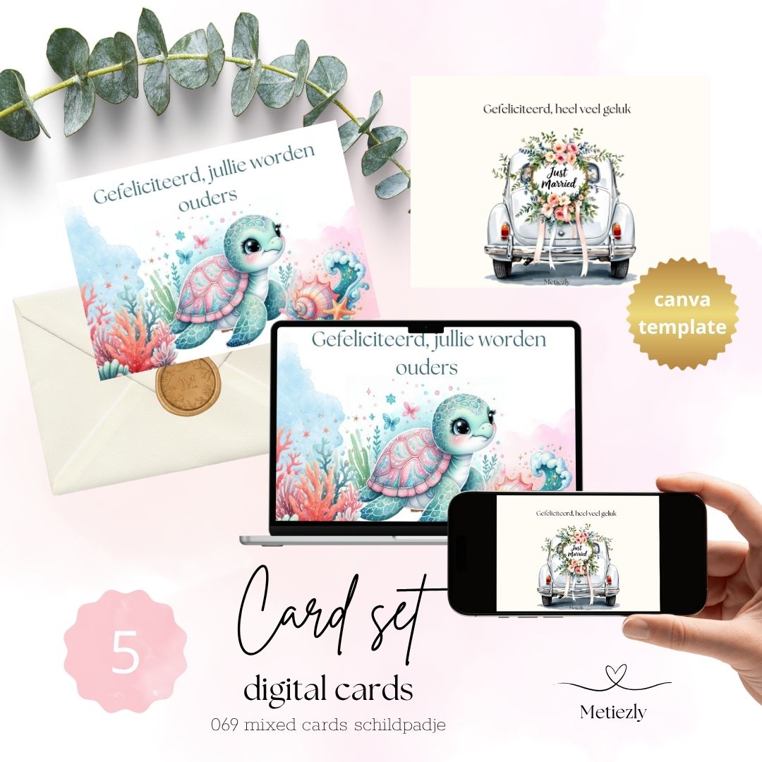 Mixed cards schildpadje, set van 5 kaarten | $2,23