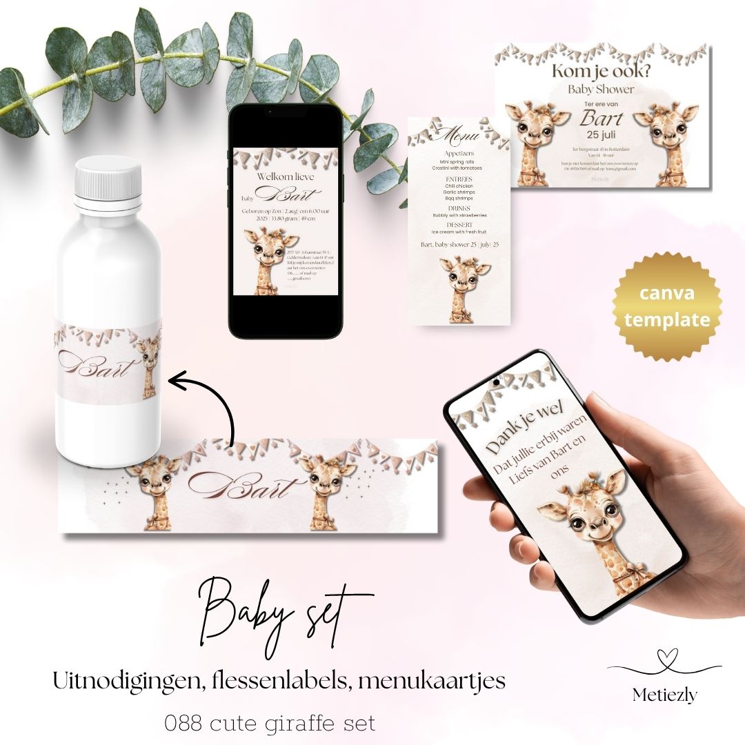 Baby set, cute giraffe, aanpasbare templates | $13,73