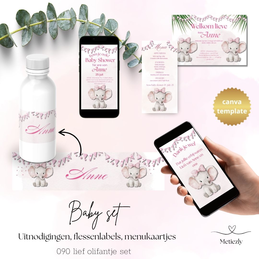 Baby set, lief olifantje, aanpasbare templates | $13,73