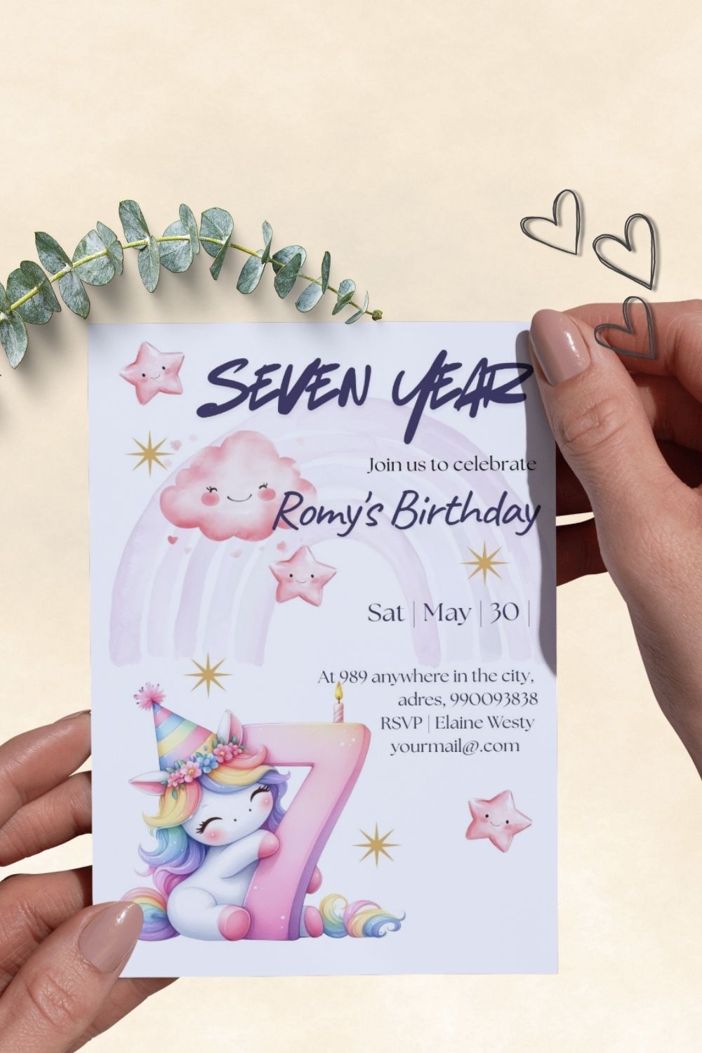 Editable Unicorn Birthday Invitation Set | Pastel Rainbow & Pink Theme | Complete Set of 15
