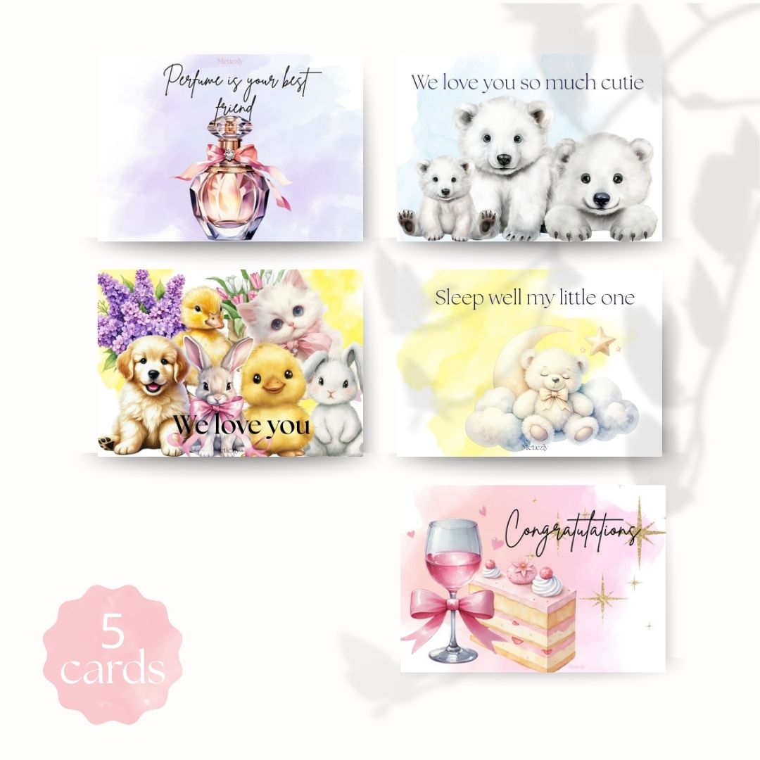 Cute baby animals, set of 5 cards | $2,23