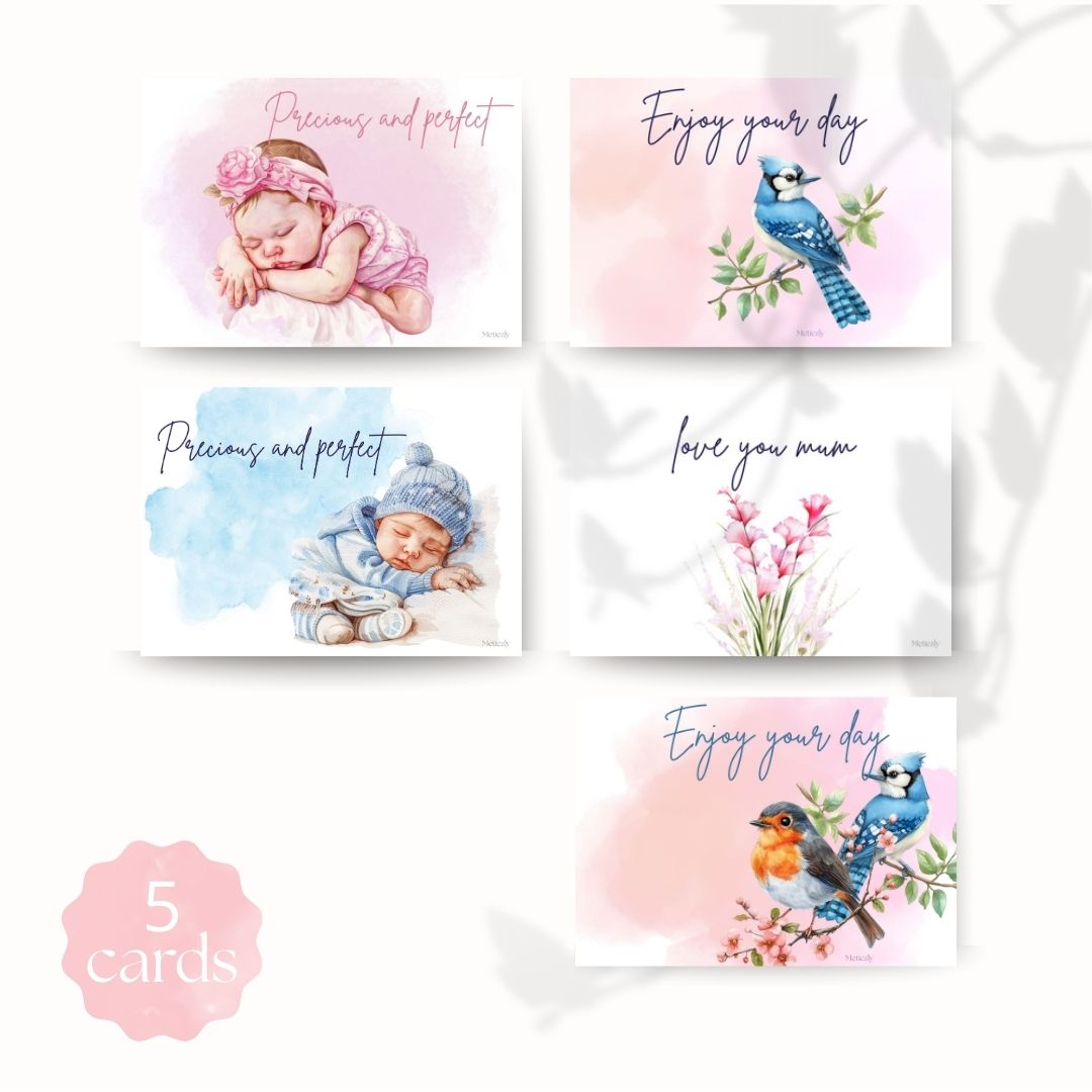 Babygirl sleeping, set of 5 cards | $2.23