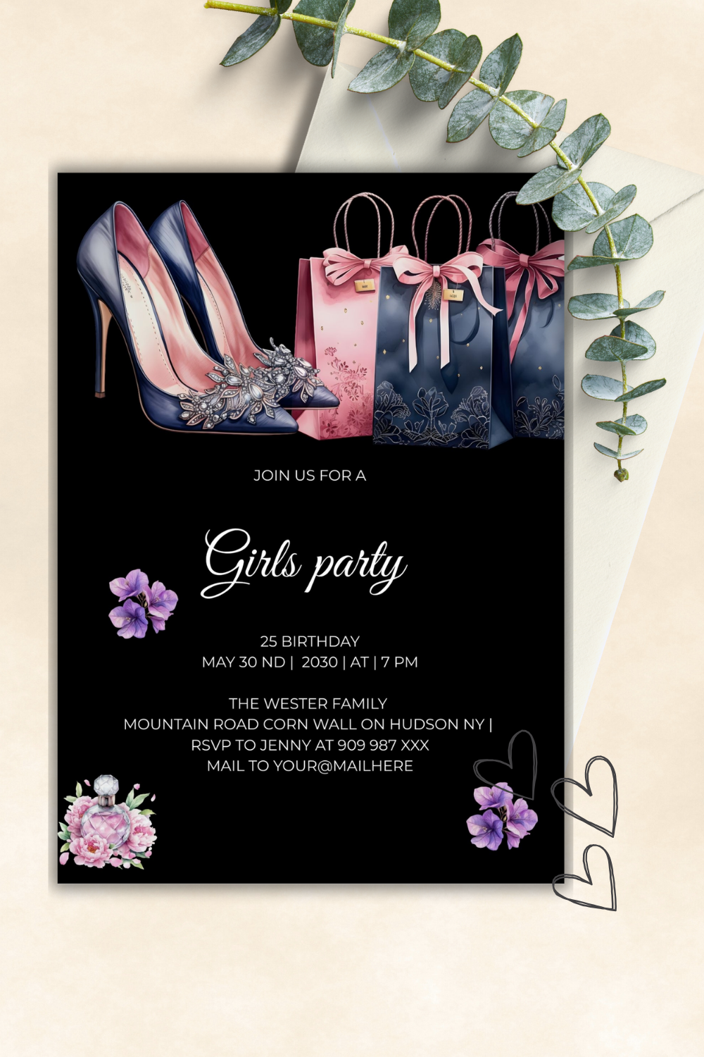Girls Party Invitation – High Heels & Luxury shopping