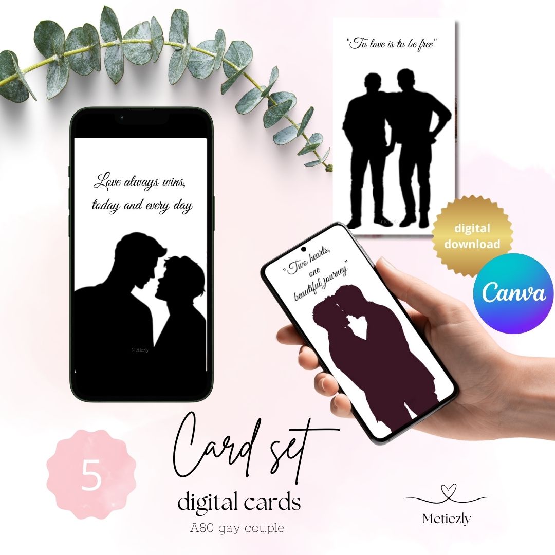 Gay couple's silhouet | men in love with men greetingcards to send with your phone | set of 4