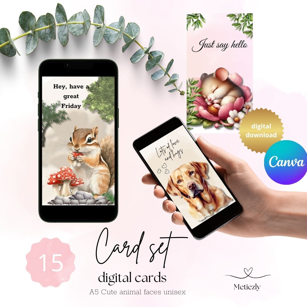 Cute animal faces unisex | set of 15 mobile cards $5.72