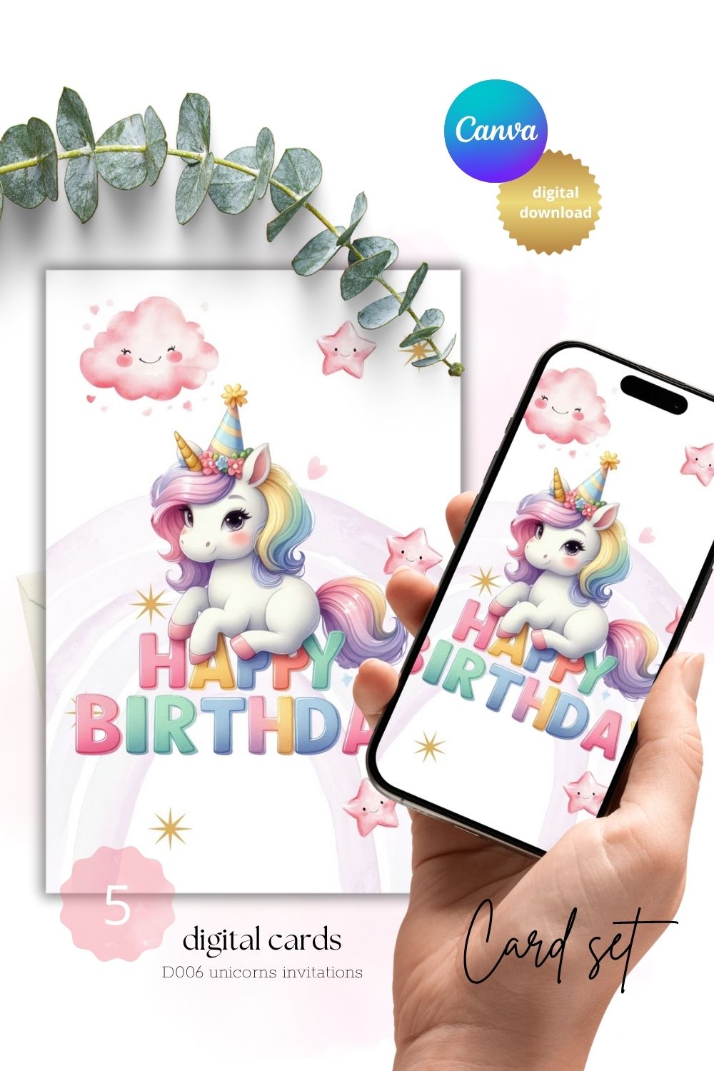 Editable Unicorn Birthday Invitation Set | Pastel Rainbow & Pink Theme | Complete Set of 15