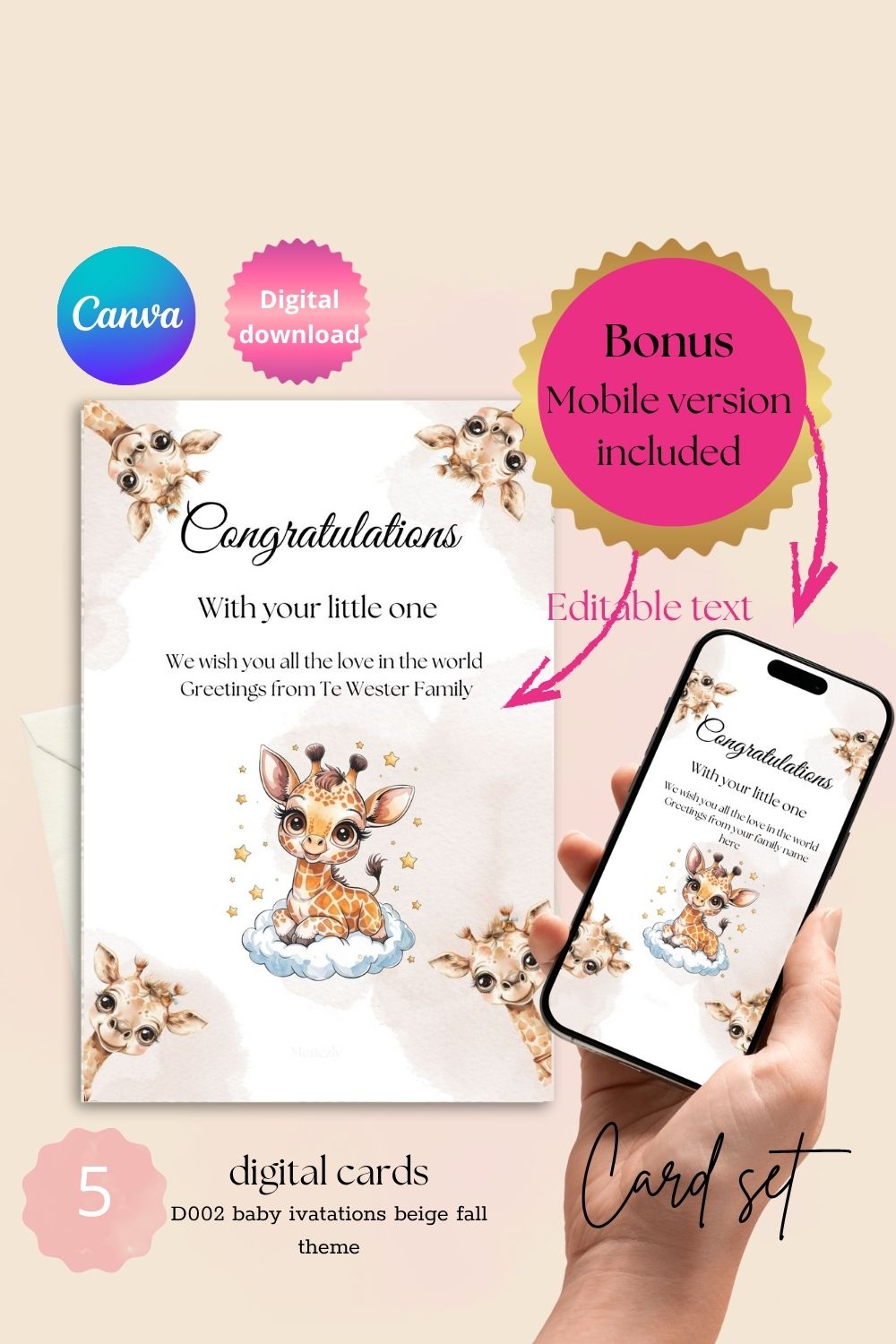 Editable Beige Boho Fall Baby Shower Invitations – Clothesline Theme | Set of