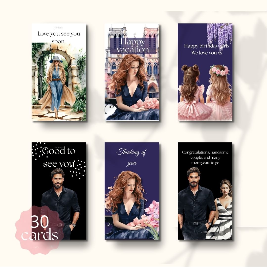 Handsome men & woman mobile cards | editable set of 30 $13.73