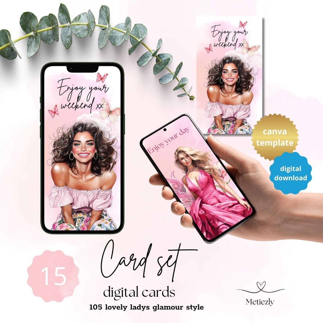 Beautiful ladies, glamour and stylish | set of 15 mobile cards 