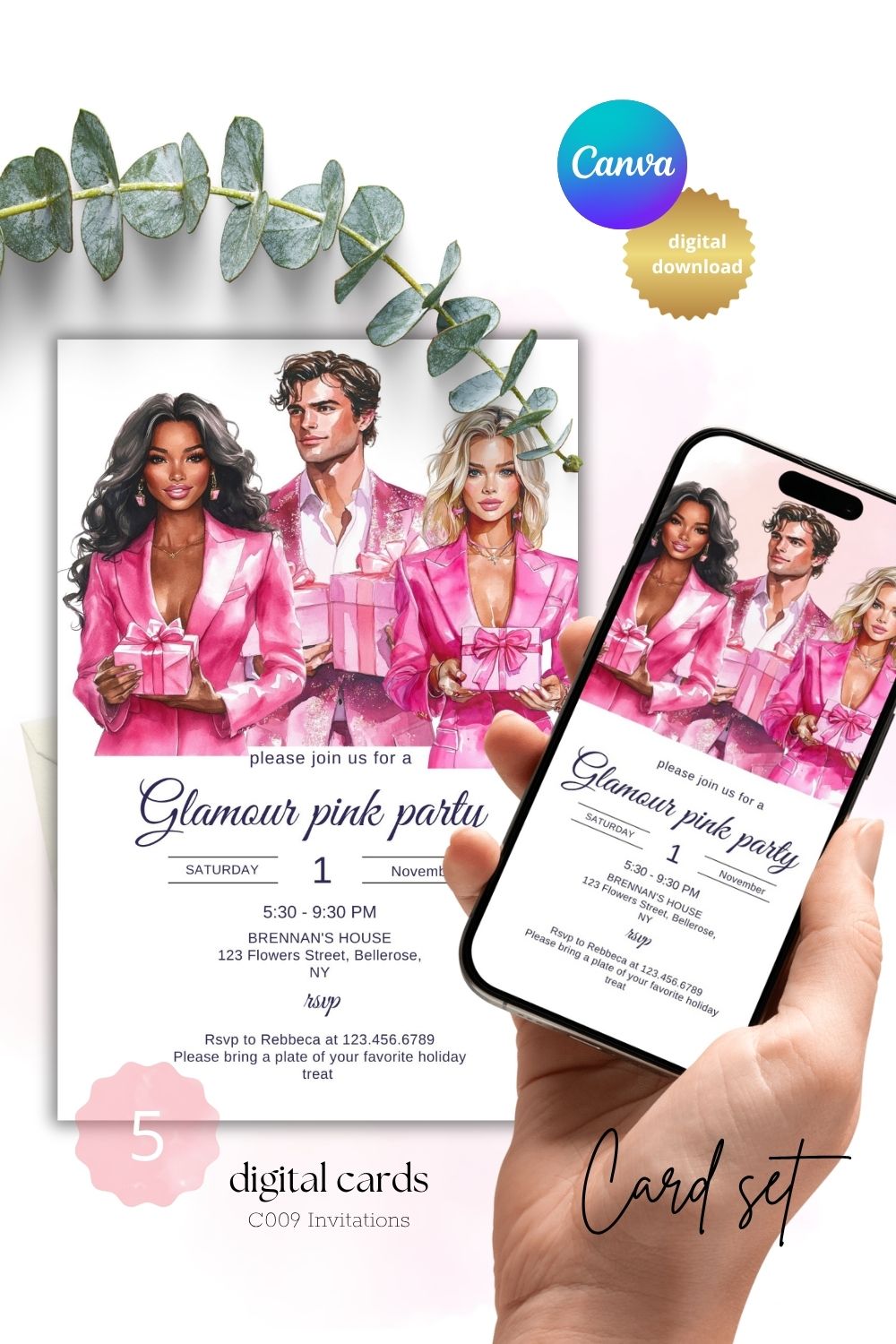 Christmas party invitations | editable in every languages | Set of 5