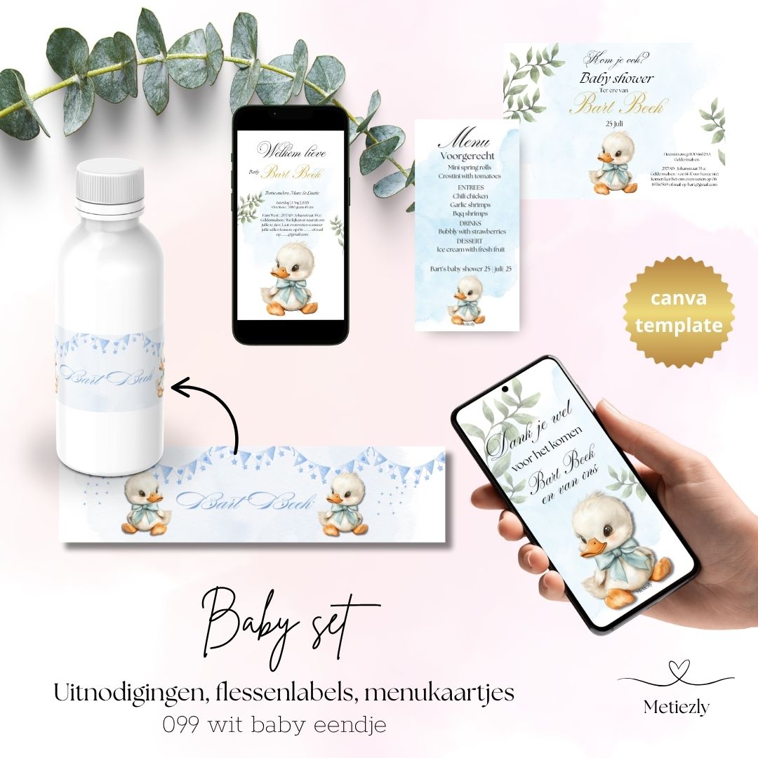 Baby set baby eendje met blauwe strik | $13,73