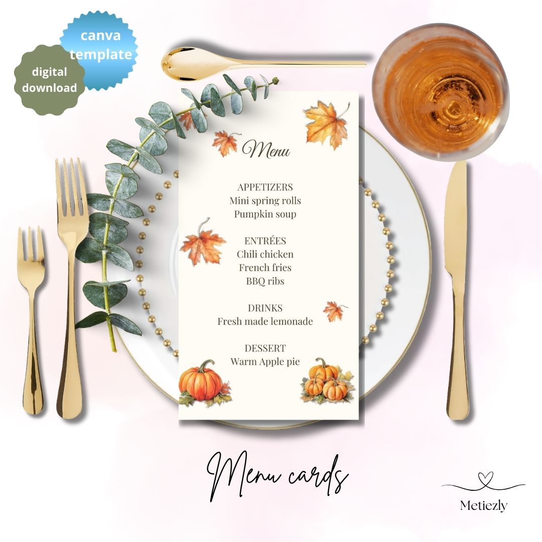 Editable cozy menucards in set of 5 fall theme | direct downloads | printable menucards 2 sizes for you