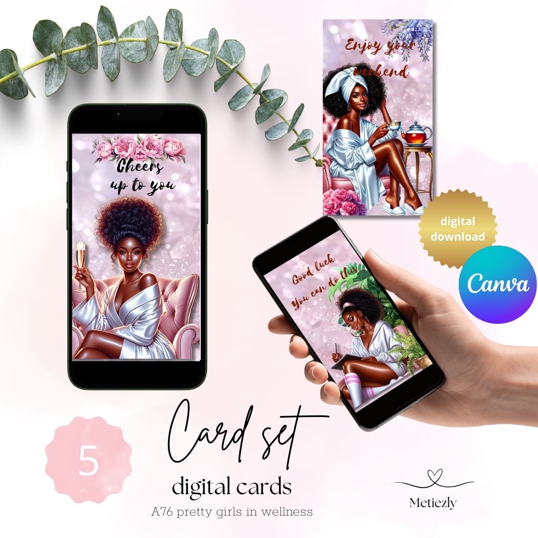 Pretty girls in wellness | set of editable e-cards for sending true your phone