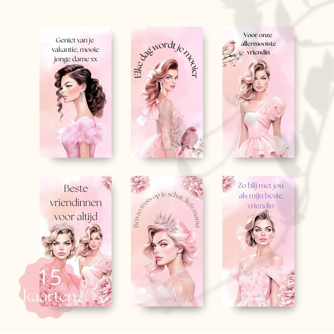 Prachtige dames in roze | set van 15 mobiele kaarten -076- $2.23