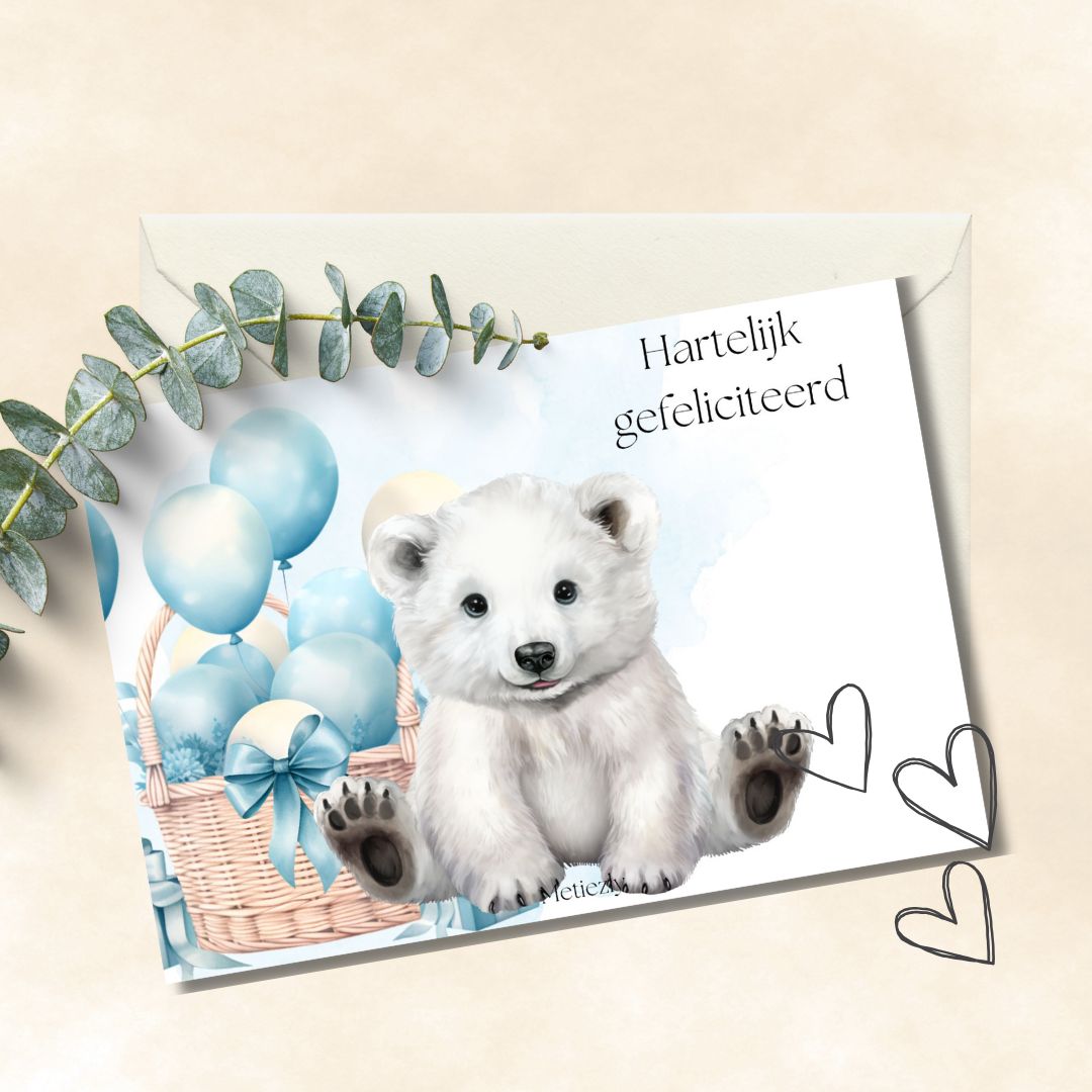 Hartelijk gefeliciteerd beertje, set van 5 kaarten | $2.23