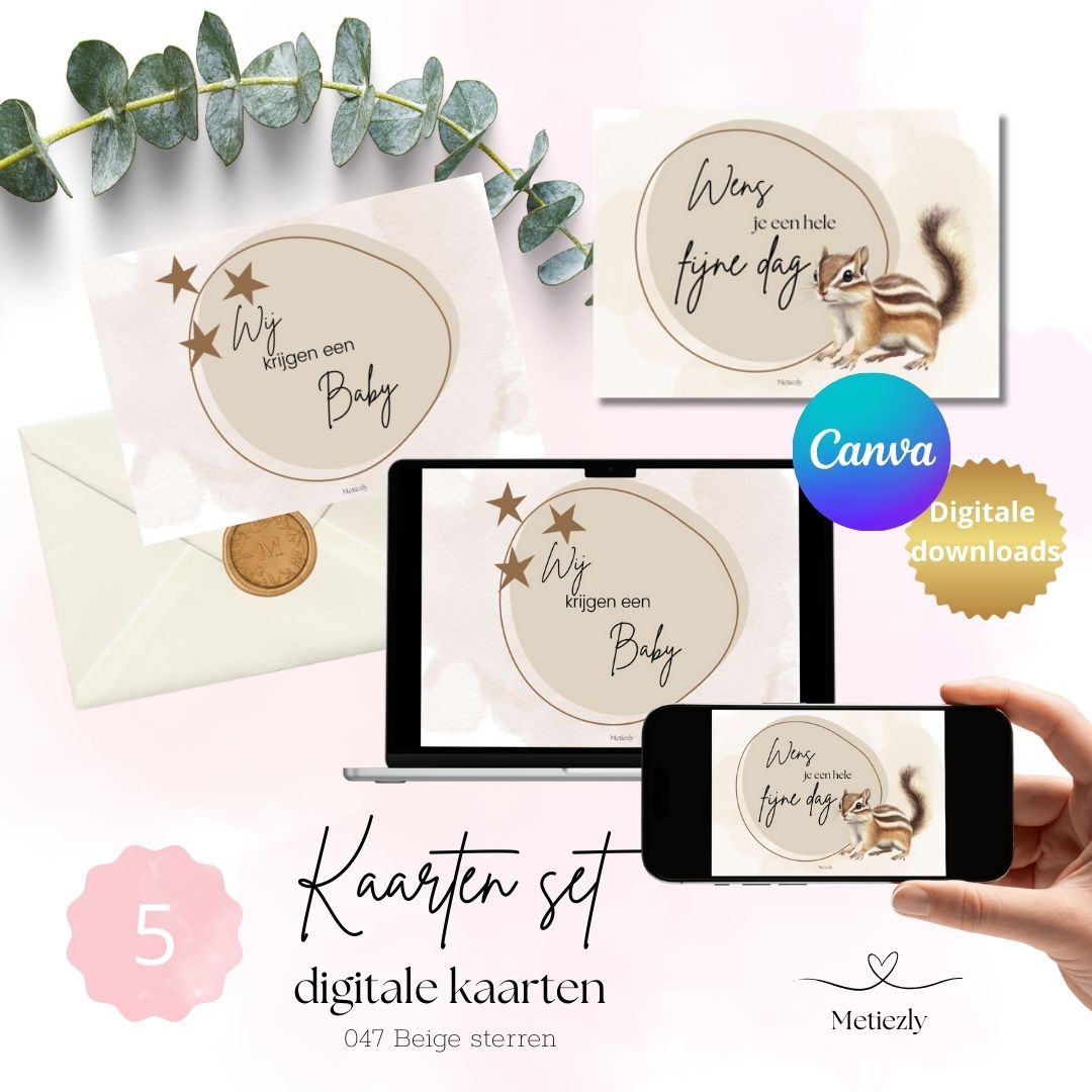 Beige sterren, set van 5 kaarten | $2.23