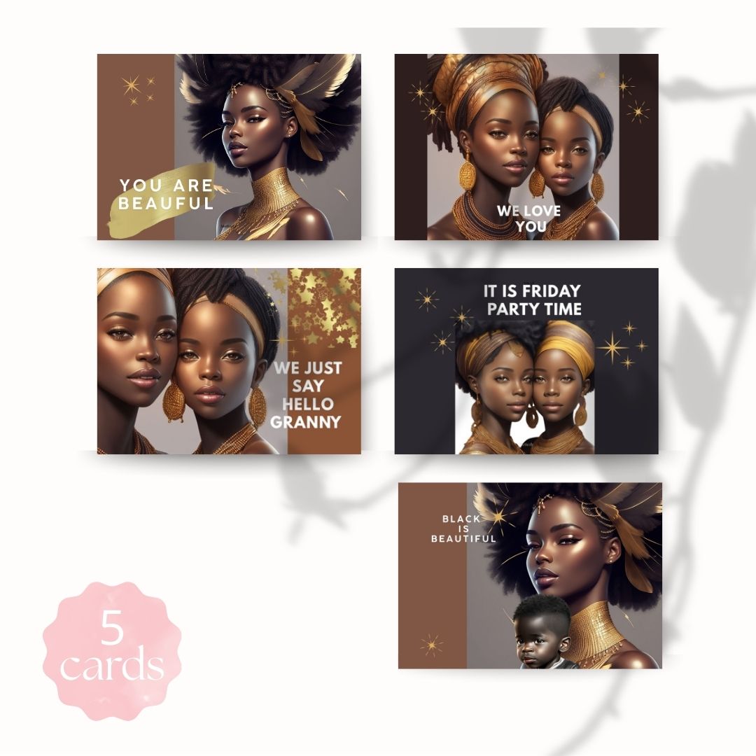 Pretty black ladys set of 5 editable greetingcards for sending true your phone Set of 5 cards $1.95