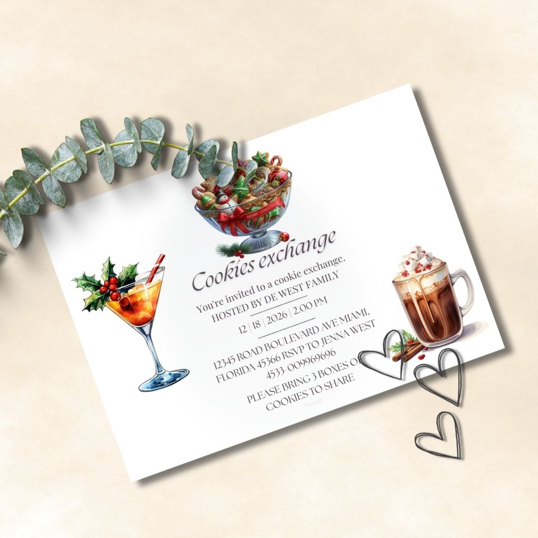 Cookies exchange classic holliday season editable invitations | set of 5 for mobile and printing