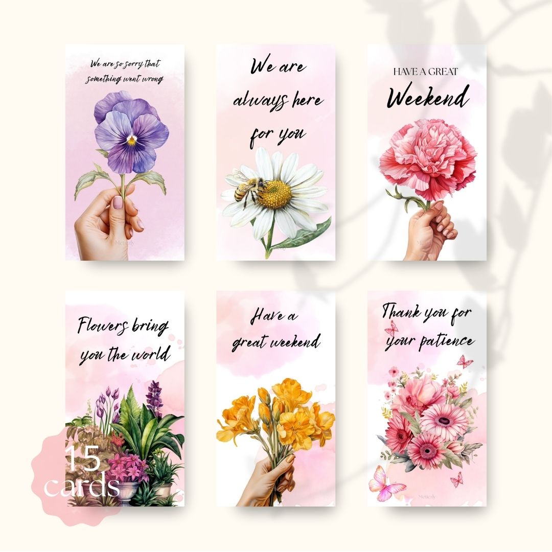 Thank you flower, company cards, mobile cards, set of 15