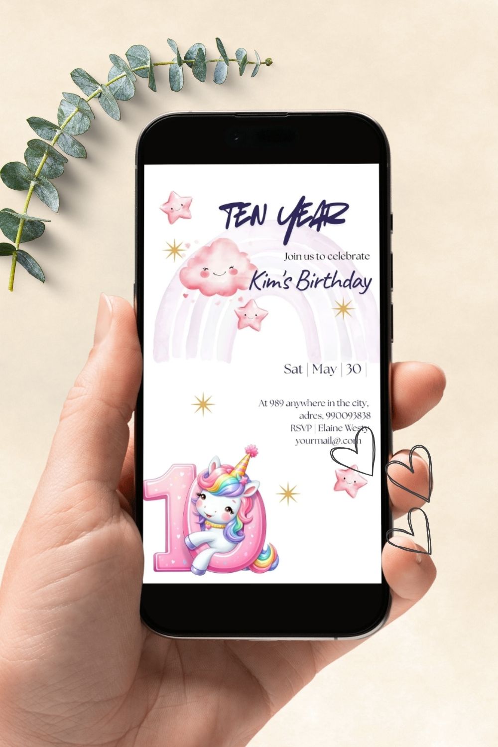 Editable Unicorn Birthday Invitation Set | Pastel Rainbow & Pink Theme | Complete Set of 15