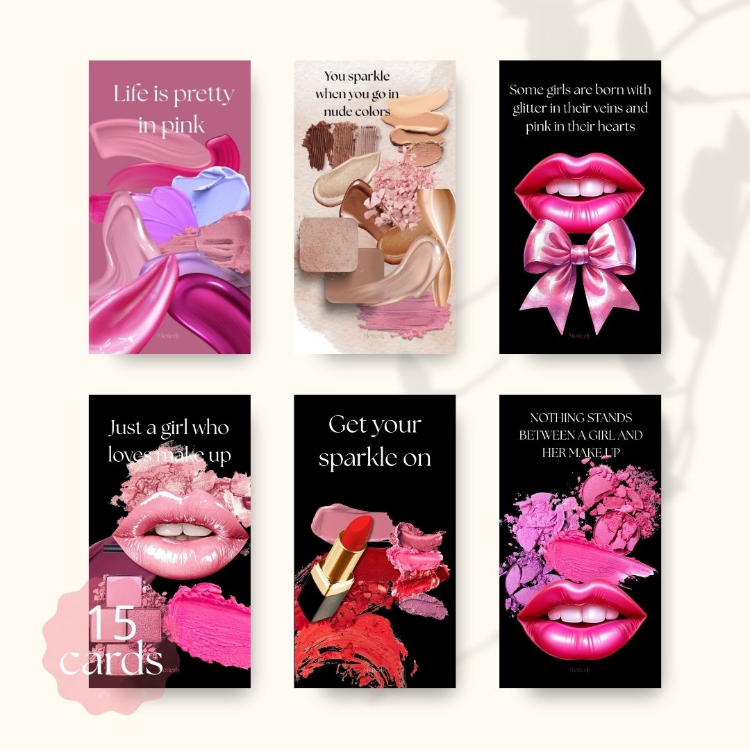 Cosmetic cards glamour | mobile cards set of 15 for make up lovers | editable