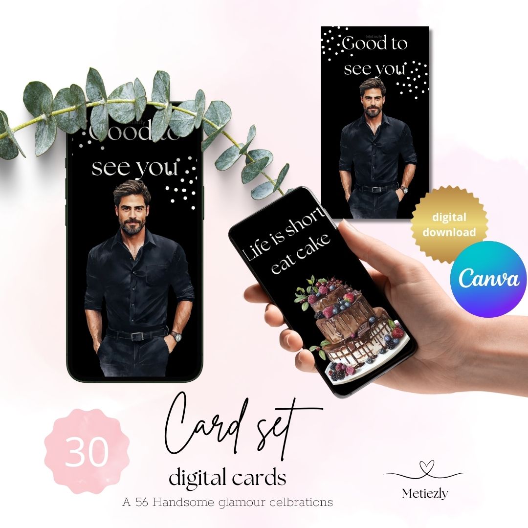 Handsome men & woman mobile cards | editable set of 30 $13.73