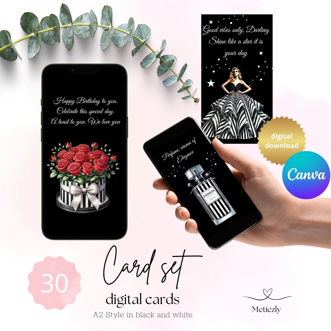 Style in black and white | set of 30 mobile cards