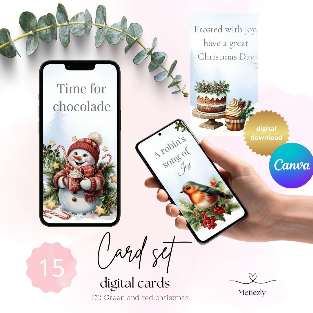 Green &  red Christmas digital cards for sending with your mobile to friends and family