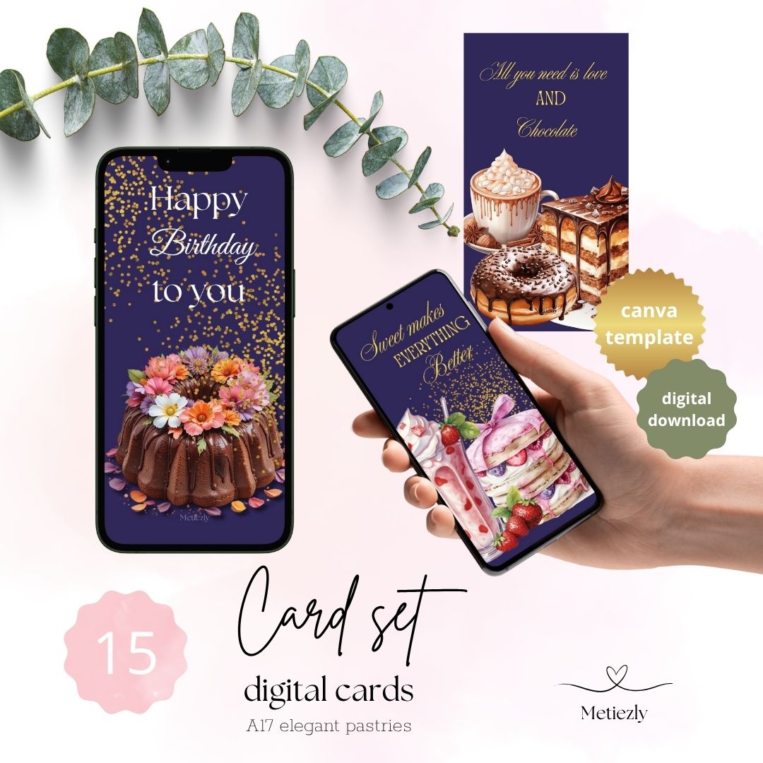Elegant pastries, mobile cards, set of 15 cards | $5,72