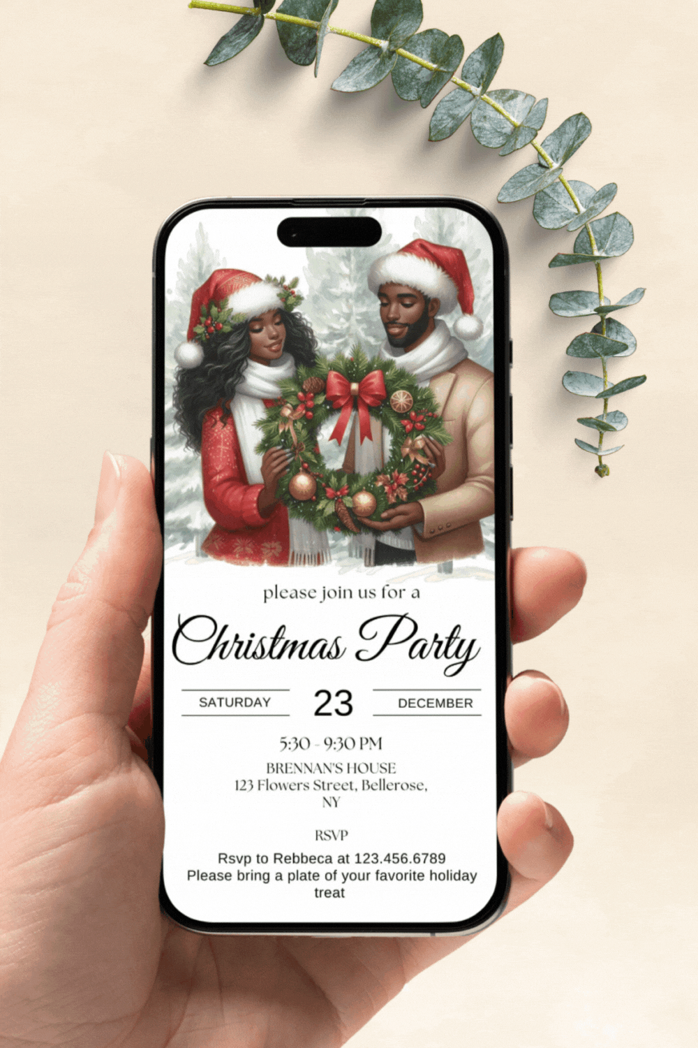 Elegant black African couple Christmas party invitations 
