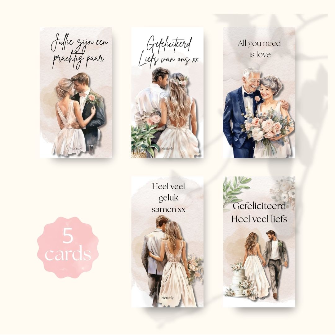 Beige boho wedding cards set of 5 mobile cards