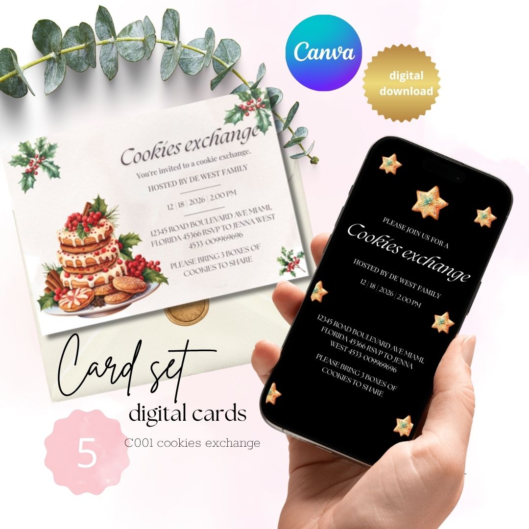 Editable coockie exchange invitations | classic red and green