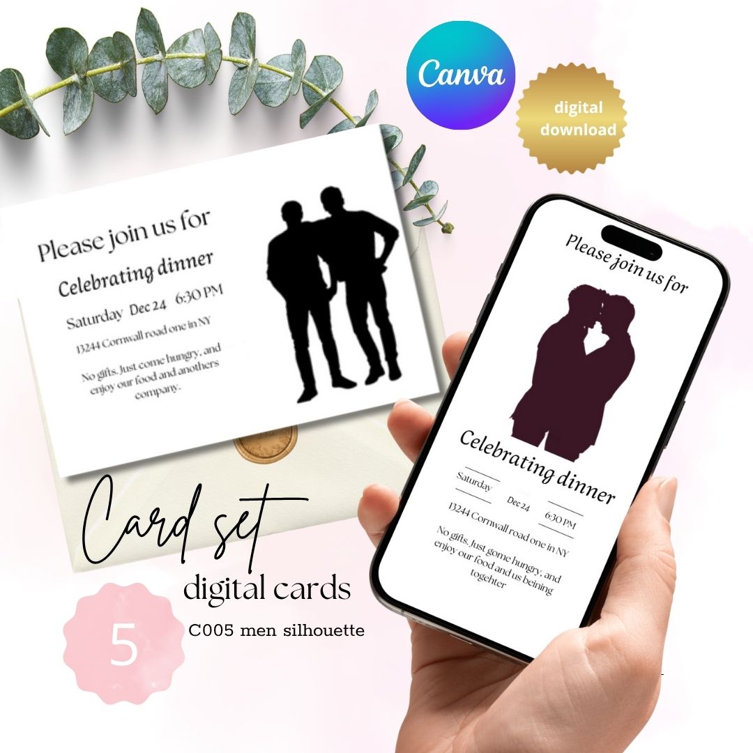 Black silhouette of men couples dinner invitations | set of 5 cards $2.35