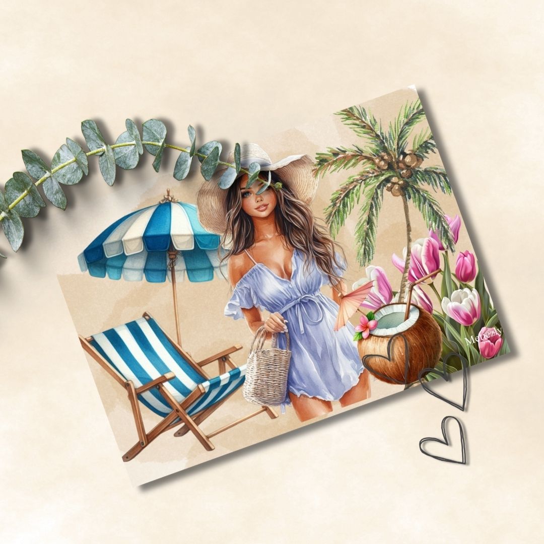 Girls in jeans, set of 5 cards | $2.23