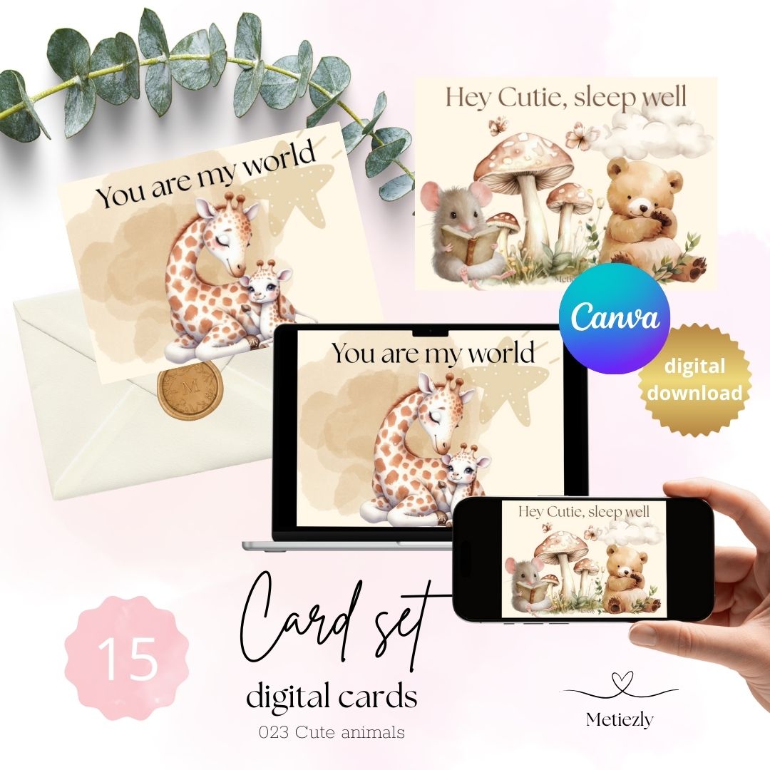 Cute animals, set of 15 cards | $5,72
