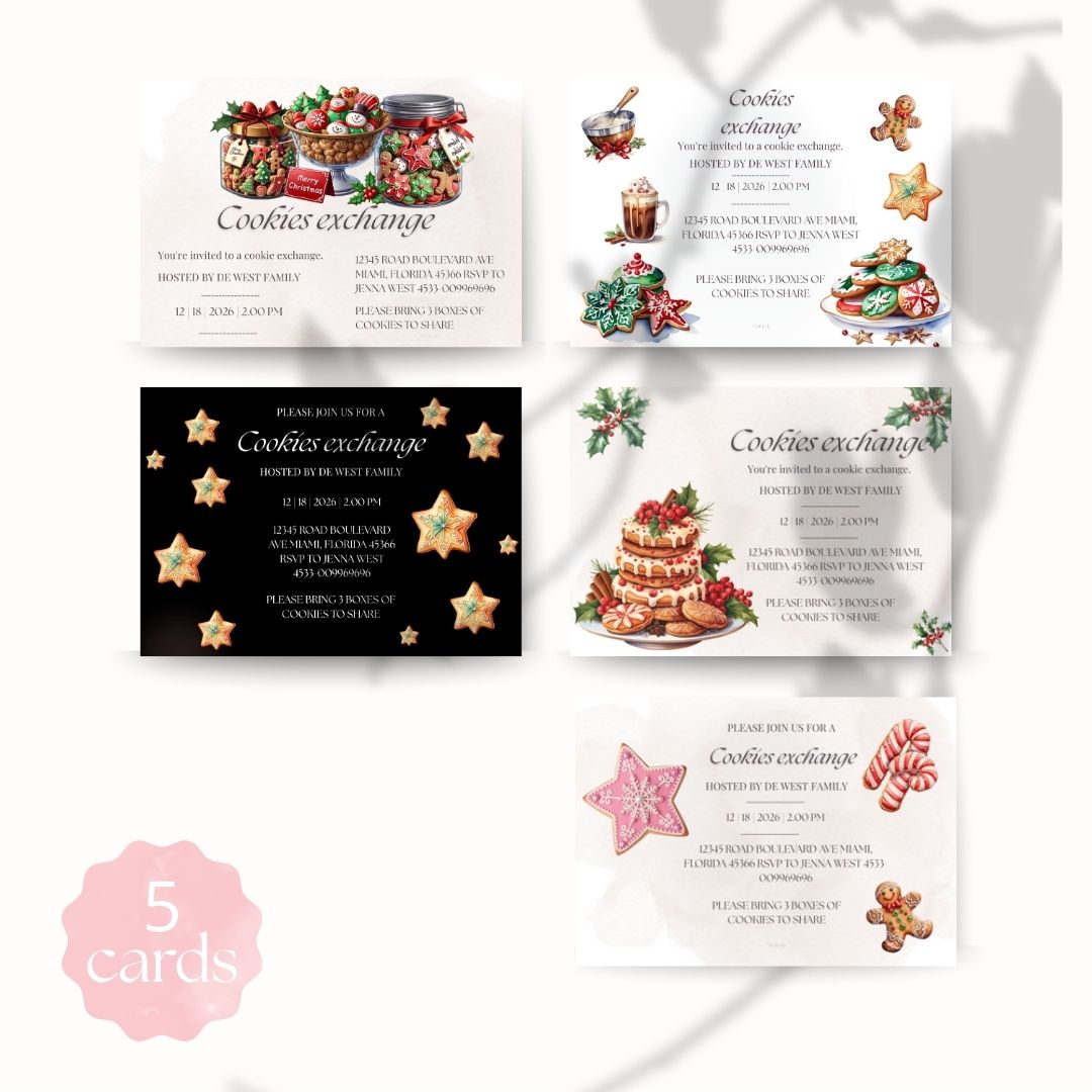 Editable coockie exchange invitations | classic red and green