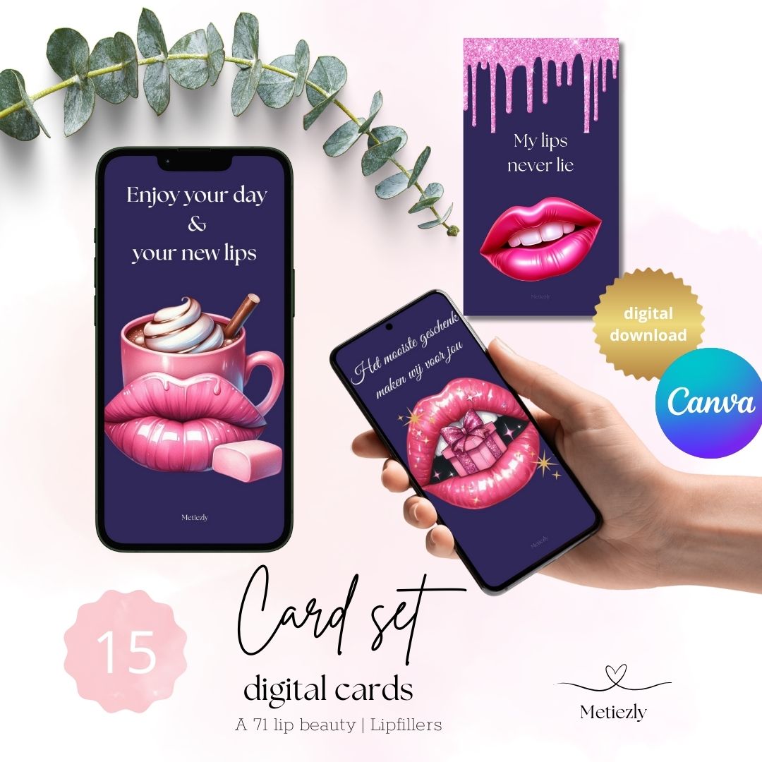Digital business cards for lip filler experts | set of 15 mobile cards| editable 
