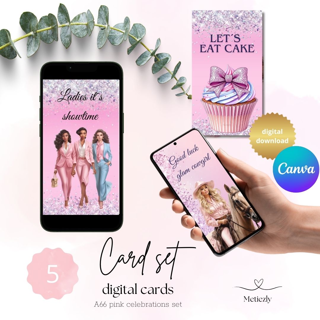 Pin celbration |Digital card to send with your mobile phone | editable | pink | soft glamour | set of 5 $2.23